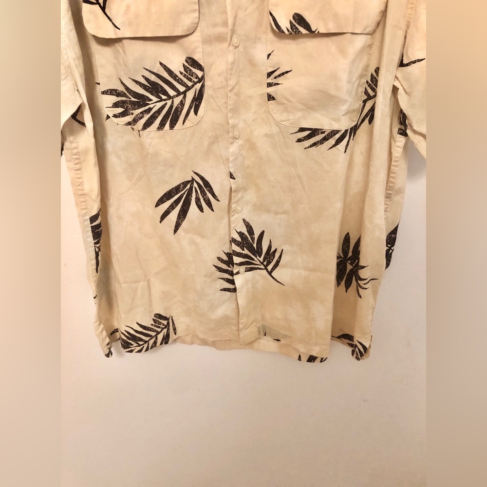 Y2k Abercrombie Fitch Hawaiian Button Up Floral Cream Brown Surf shirt size L - Picture 3 of 8
